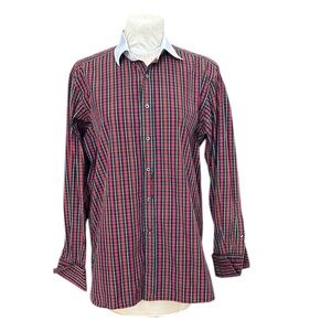 Ralph Lauren Purple Label Button Up Shirt French Cuff Italy Plaid Red/Green‎ XL